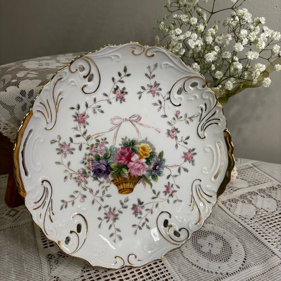Vintage Lipper & Mann Bristol Garden Porcelain Decorative Plate Japan 50s Shabby - Picture 3 of 6